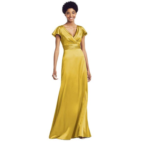 NEW Social Size 4 Flutter Sleeve Draped Wrap Maxi Dress Marigold $236 mrsp J3-10 - Picture 1 of 10